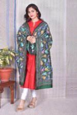 Green Floral Kantha Bangalore Silk Dupatta - Image 2