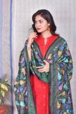Green Floral Kantha Bangalore Silk Dupatta - Image 3