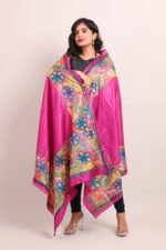 Pink Hand Painted Floral Pure Tussar Kantha Dupatta - Image 3
