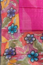 Pink Hand Painted Floral Pure Tussar Kantha Dupatta - Image 4