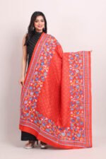 Orange Floral Pure Silk Kantha Dupatta