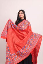 Orange Floral Pure Silk Kantha Dupatta - Image 2