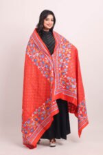 Orange Floral Pure Silk Kantha Dupatta - Image 3