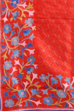 Orange Floral Pure Silk Kantha Dupatta - Image 4