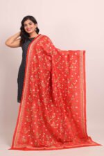 Orange Floral Pure Silk Kantha Dupatta