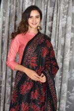 Black with Red Lotus Kantha Bangalore Silk Dupatta - Image 3