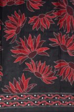 Black with Red Lotus Kantha Bangalore Silk Dupatta - Image 4