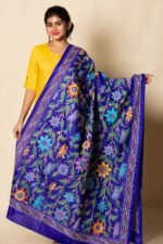 Blue Sun Flowers Kantha Pure Silk Dupatta