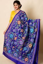 Blue Sun Flowers Kantha Pure Silk Dupatta - Image 3