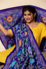 Blue Sun Flowers Kantha Pure Silk Dupatta - Image 2