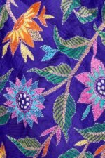 Blue Sun Flowers Kantha Pure Silk Dupatta - Image 4