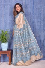 Off white Kantha Traditional Pure Tussar Saree - Image 4