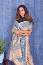 Off white Kantha Traditional Pure Tussar Saree - Image 5
