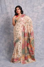Off White Traditional Pure Tussar Kantha Saree