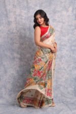 Off White Traditional Pure Tussar Kantha Saree - Image 5