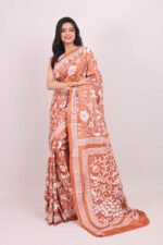 Brown Peacock Pure Tussar Kantha Saree