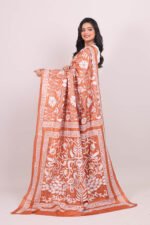 Brown Peacock Pure Tussar Kantha Saree - Image 4