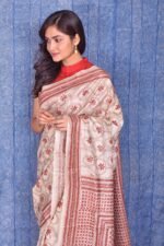 Off white Kantha Traditional Pure Tussar Saree - Image 4