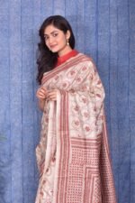 Off white Kantha Traditional Pure Tussar Saree - Image 5