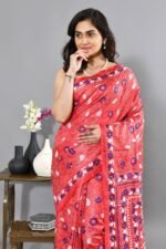 Red Kantha All Over Jaal Pure Tussar Saree - Image 3