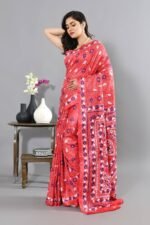 Red Kantha All Over Jaal Pure Tussar Saree - Image 4