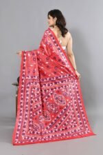 Red Kantha All Over Jaal Pure Tussar Saree - Image 2