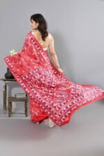 Red Kantha All Over Jaal Pure Tussar Saree - Image 5
