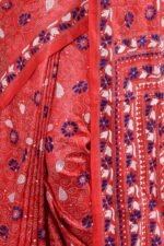 Red Kantha All Over Jaal Pure Tussar Saree - Image 6