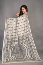 Off White Kantha Traditional Pure Tussar Saree - Image 4