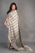 Off White Kantha Traditional Pure Tussar Saree - Image 3