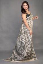 Off White Kantha Traditional Pure Tussar Saree - Image 6
