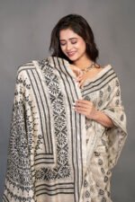 Off White Kantha Traditional Pure Tussar Saree - Image 2