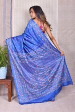 Blue Kantha Traditional Pure Tussar Saree - Image 2