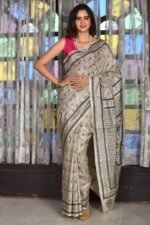 Off white Kantha Traditional Pure Tussar Saree