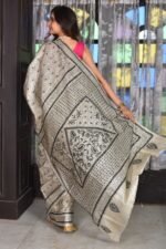Off white Kantha Traditional Pure Tussar Saree - Image 2