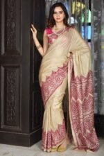 Off white Kantha Traditional Pure Tussar Saree
