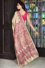 Off white Kantha Traditional Pure Tussar Saree - Image 2